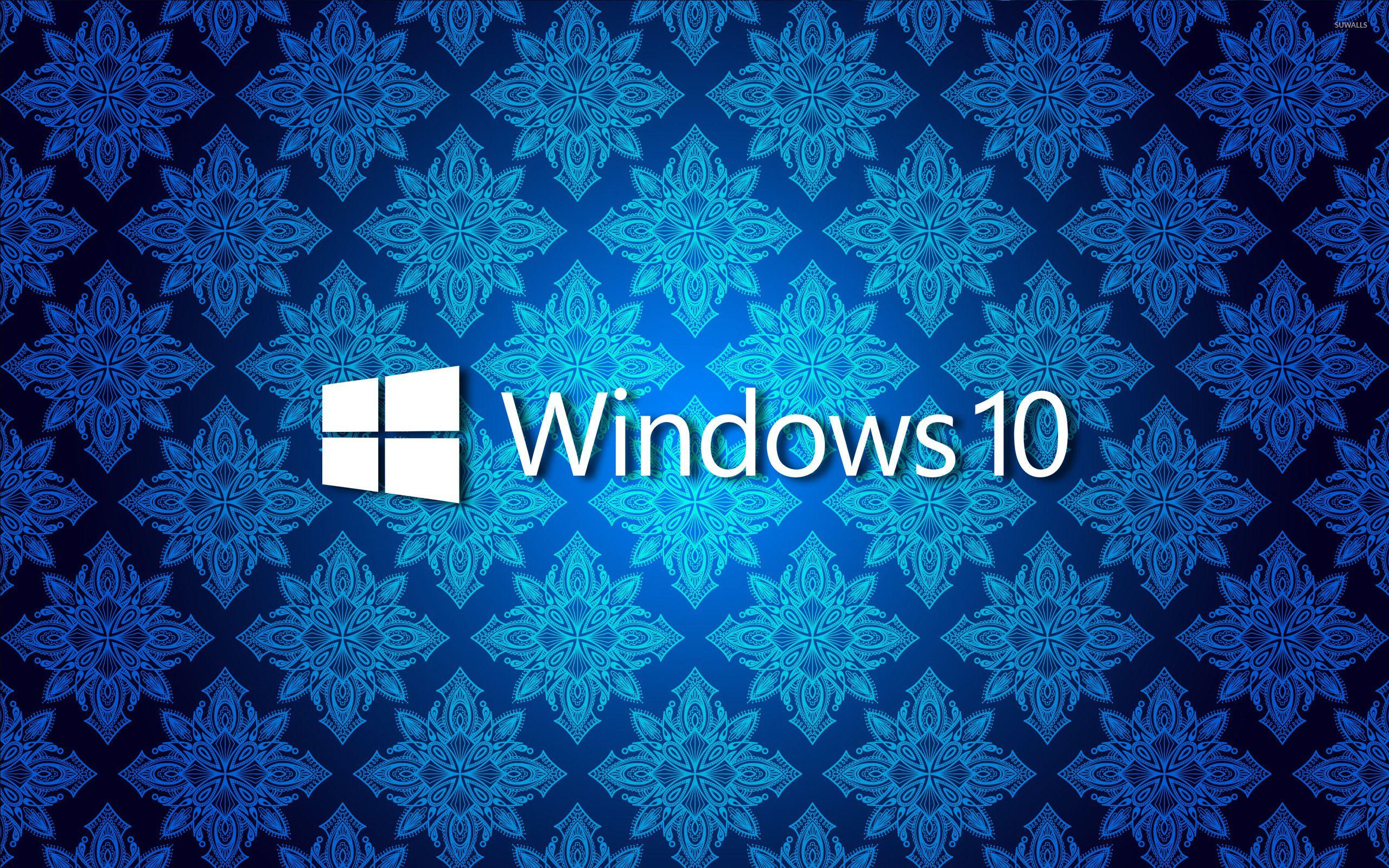 2560x1600 Logo văn bản Windows 10 trên hình nền hoa văn cổ điển màu xanh - Hình nền máy tính