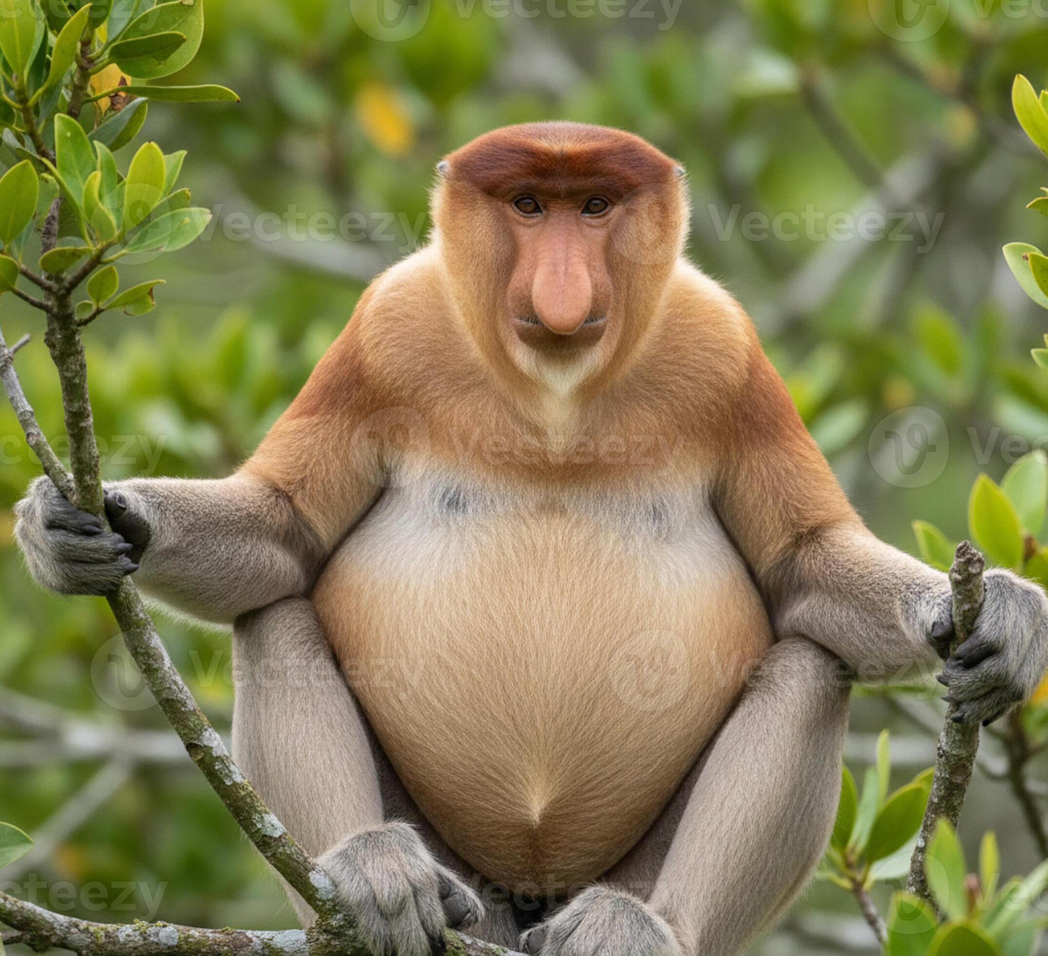 2149x1960 A proboscis monkey in the tree