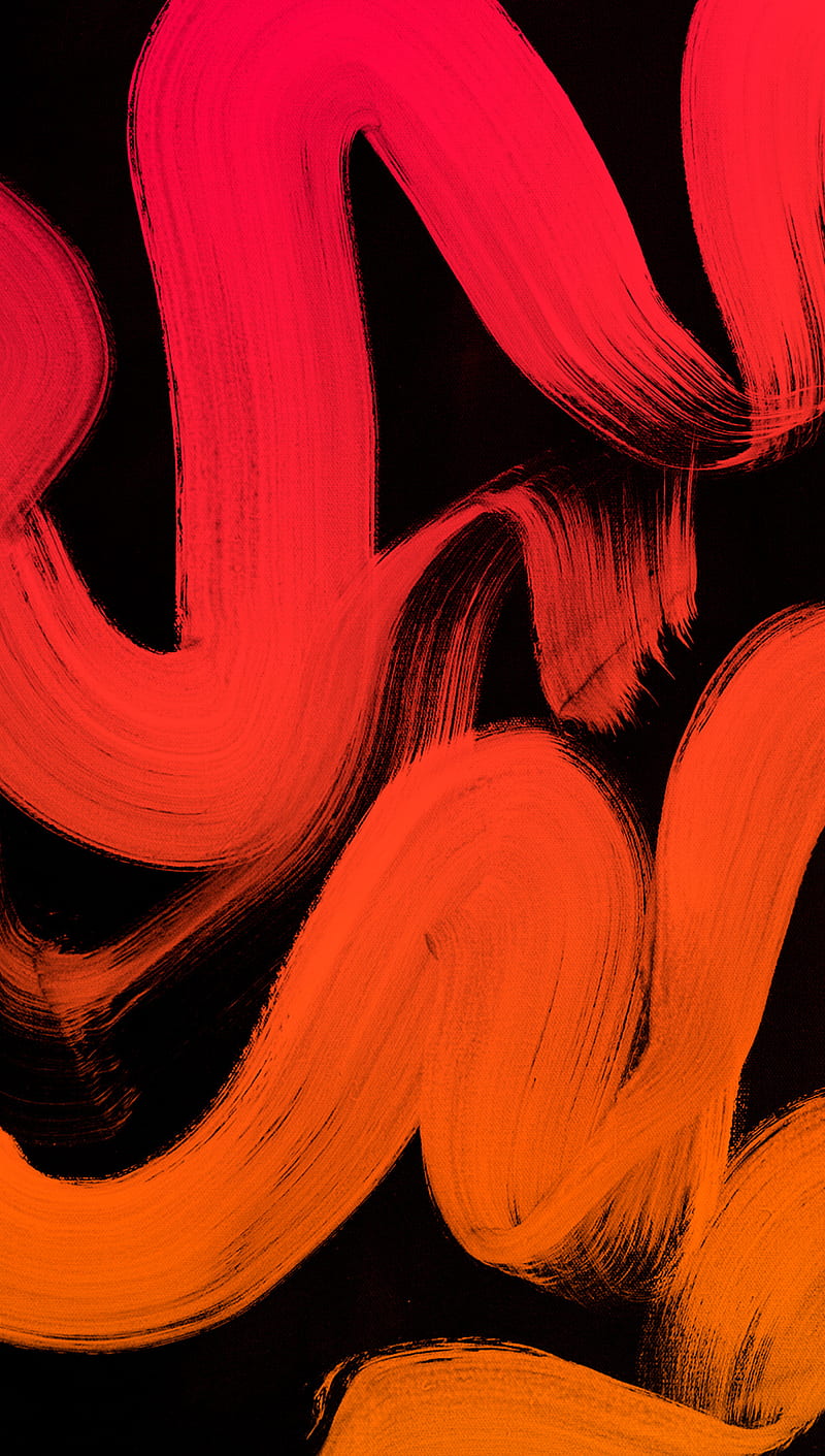 800x1411 Paintbrush Art, black, brush lines, orange, paint, red, strokes, HD phone wallpaper