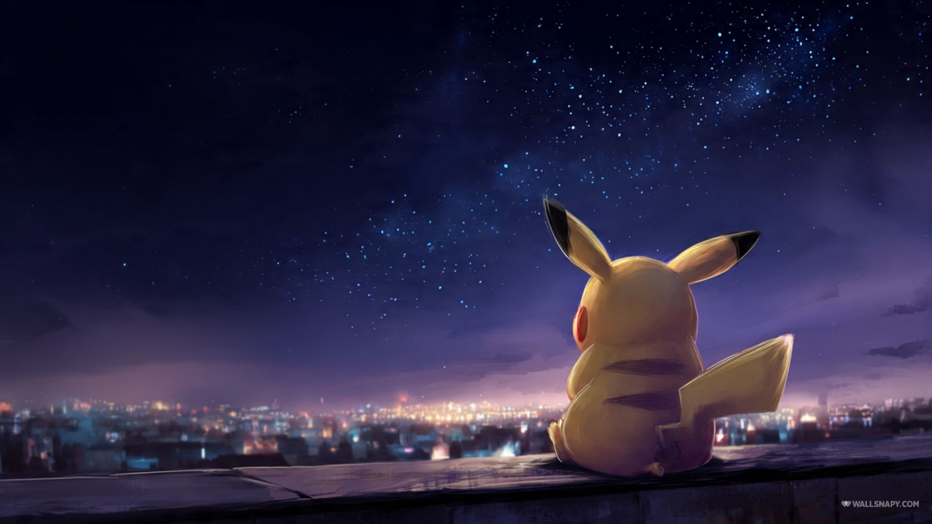1920x1080 Pikachu under stars night sky deskk wallpaper