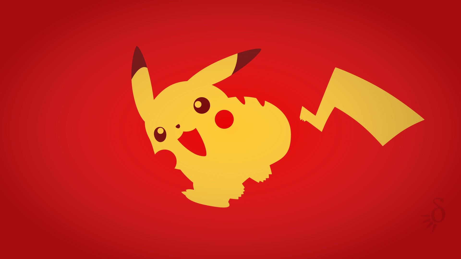1920x1080 Wallpaper yellow, red, minimalism, anime, Pikachu, pokemon for mobile and desktop, section прочее, resolution 1920x1080