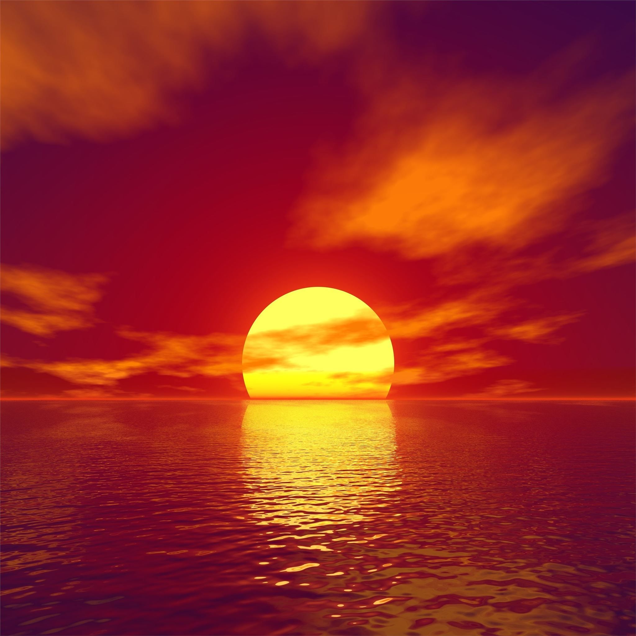 2048x2048 big sun sunset water body 4k iPad Air Wallpaper Free Download