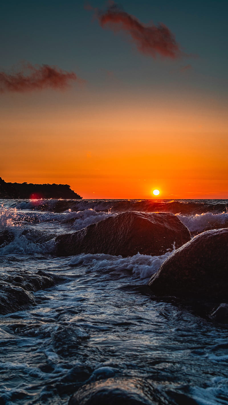 800x1422 Sea at the dawn, sunset, sun, ocean, water, nature, HD phone wallpaper