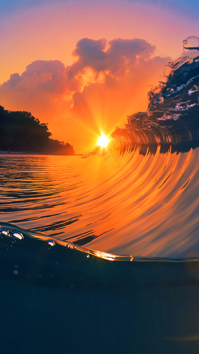 800x1422 Sunset Wave, nature, sun, sunshine, water, waves, HD phone wallpaper