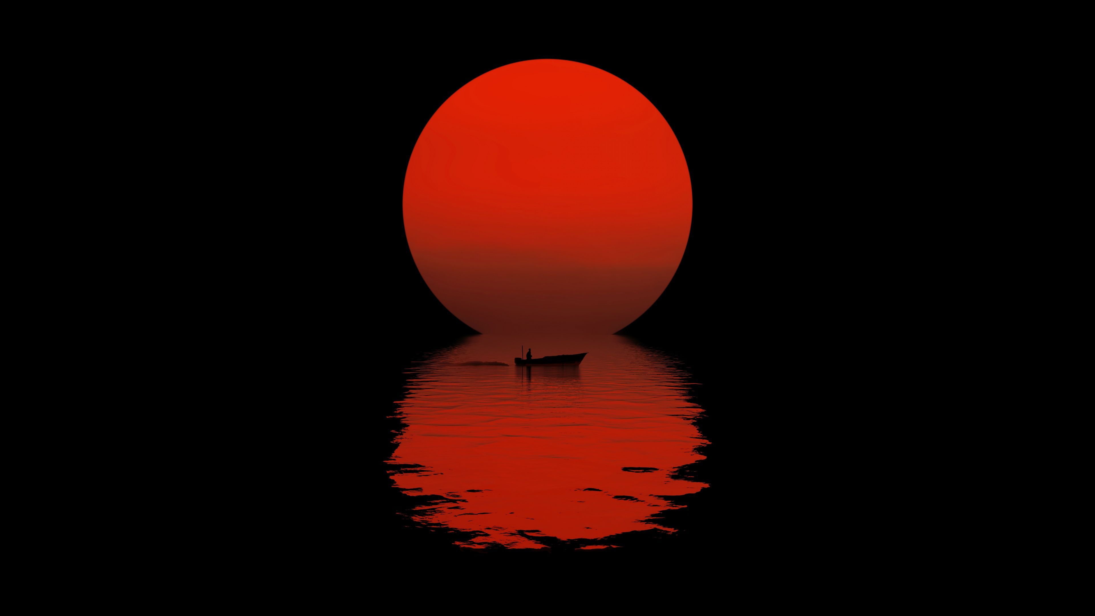 3840x2160 Sun Wallpaper 4K, Boat, Reflection, Night