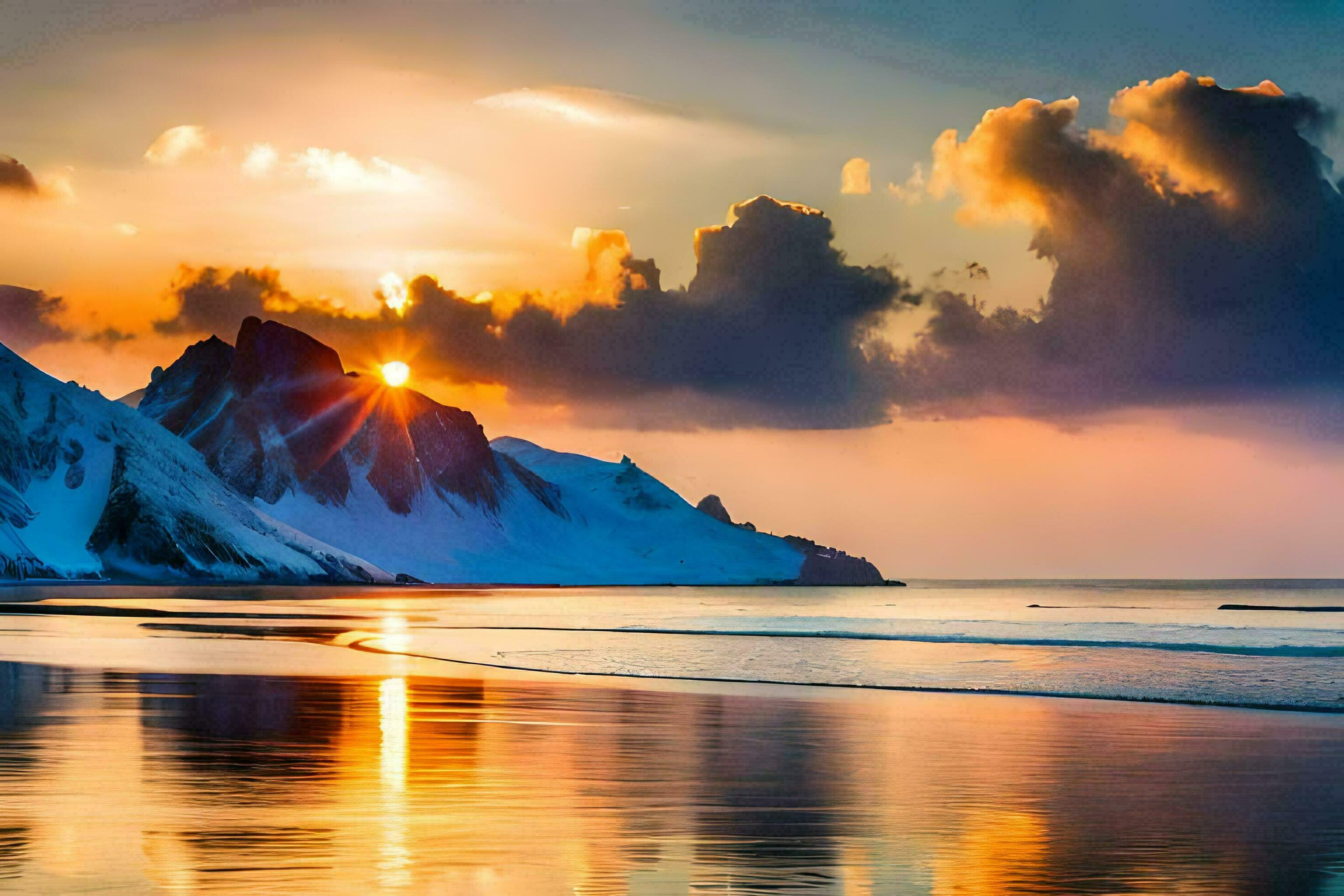 2940x1960 Photo Wallpaper The Sky, Mountains, Water, The Sea, The Sun, The Mountains, The. AI Generated