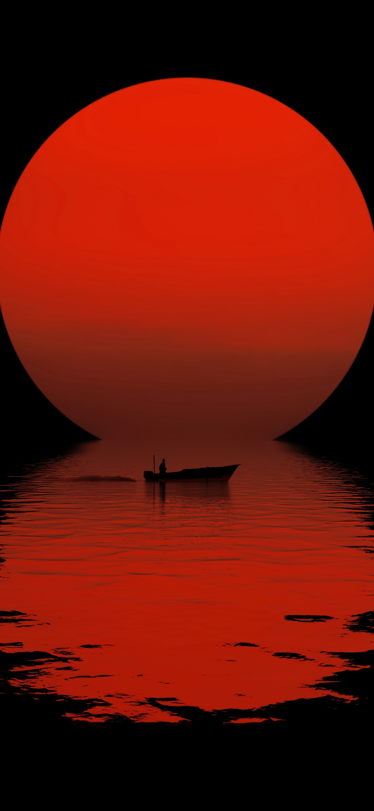 1284x2778 Sun Boat Reflection Night Silhouette Dark Body Of Water