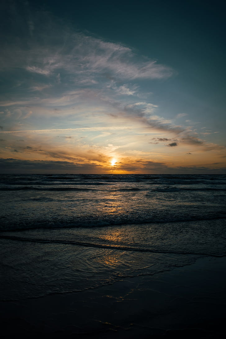 728x1092 HD wallpaper: water, Sun, sunset, clouds, sea, Wales, landscape, portrait display