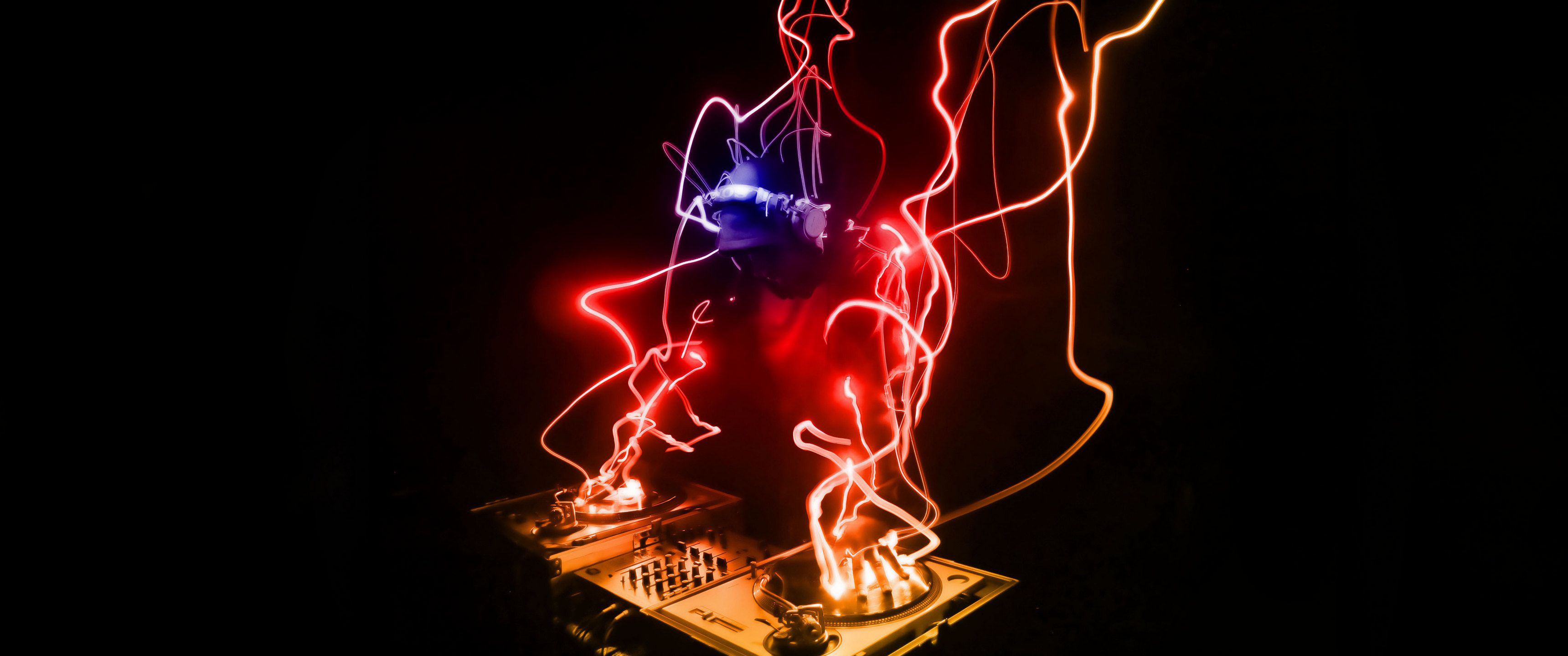 3440x1440 Download DJ, Neon, AI Art, Music, Amoled, Ultrawide Wallpaper in 3440x1440 Resolution