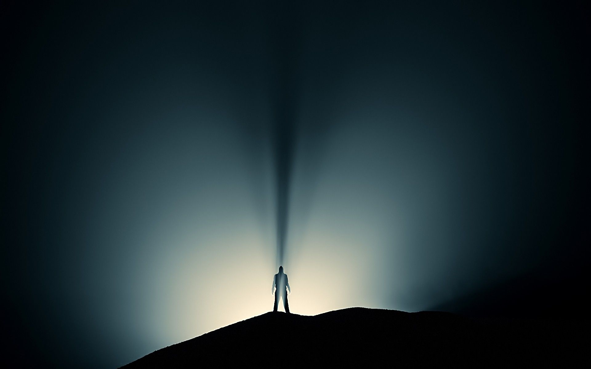 1920x1200 men, Nature, Landscape, Lights, Silhouette, Hills, Shadow, Night, Clear sky, Mist Wallpaper HD / Desktop and Mobile Background