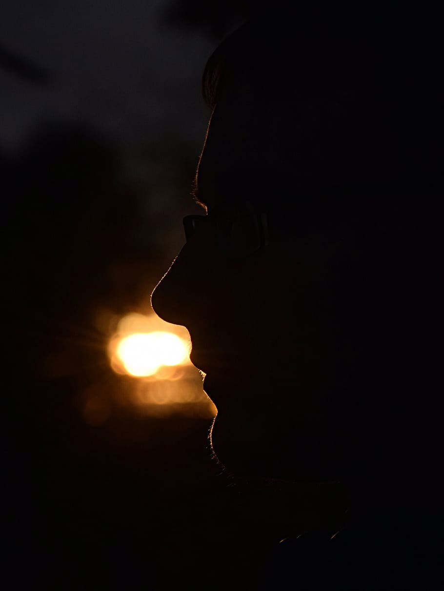 910x1212 HD wallpaper: silhouette, human, shadow, face, light, side view, headshot
