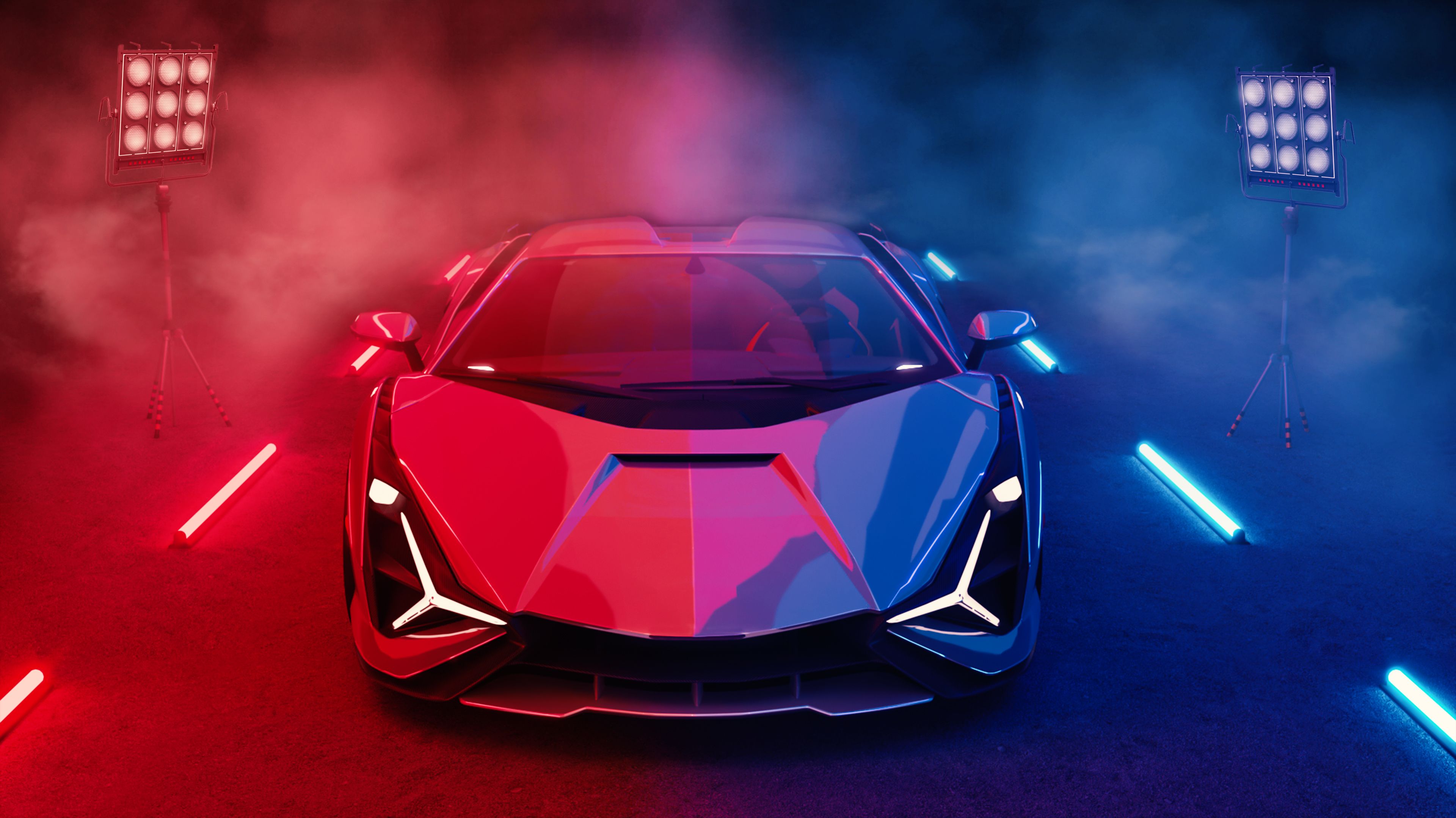 3840x2160 Lamborghini Sián FKP 37 Wallpaper 4K, Neon Lights, Smoke