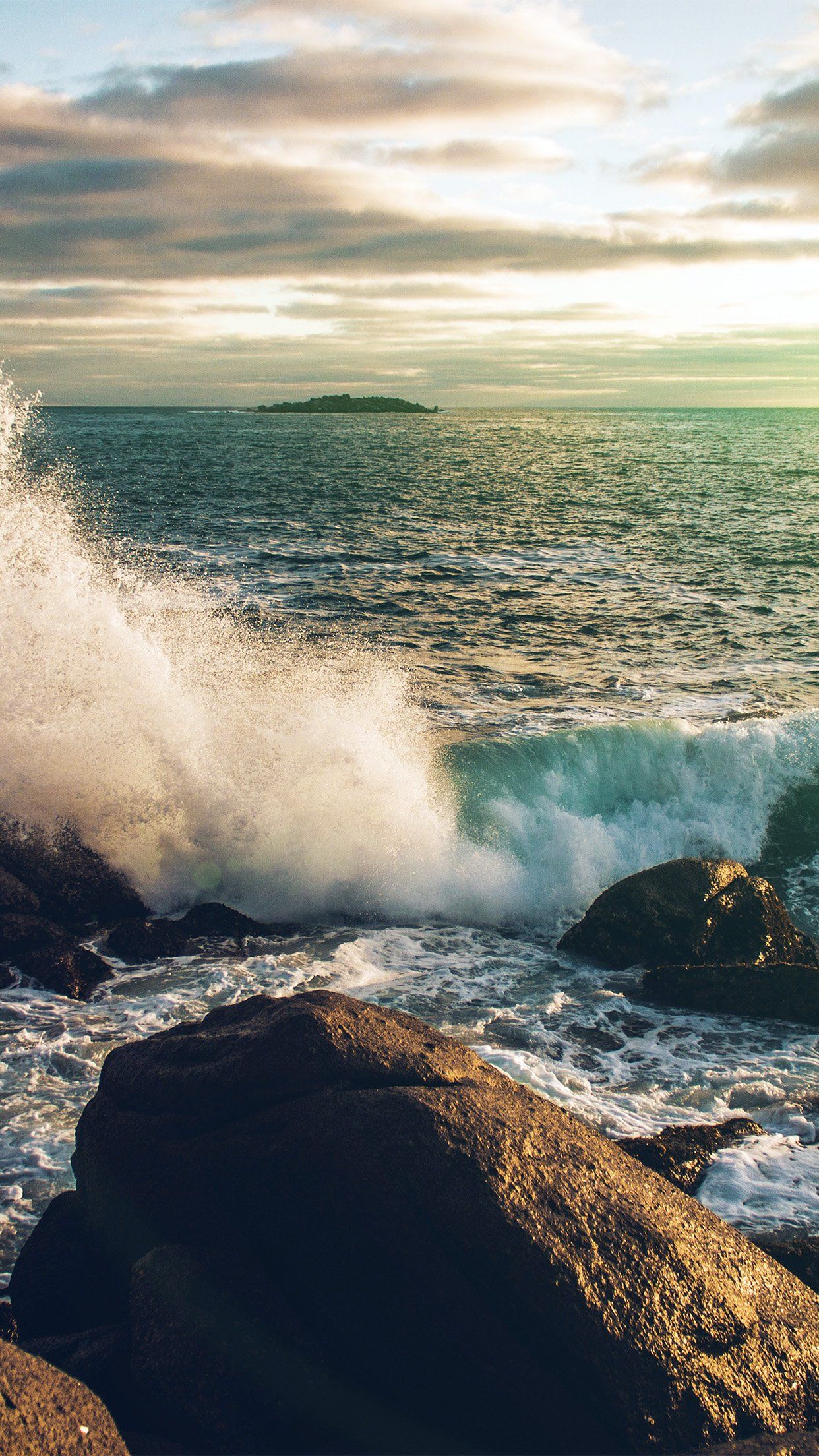 1242x2208 Rock Wave Nature Sea Cold Green iPhone 6 Wallpaper