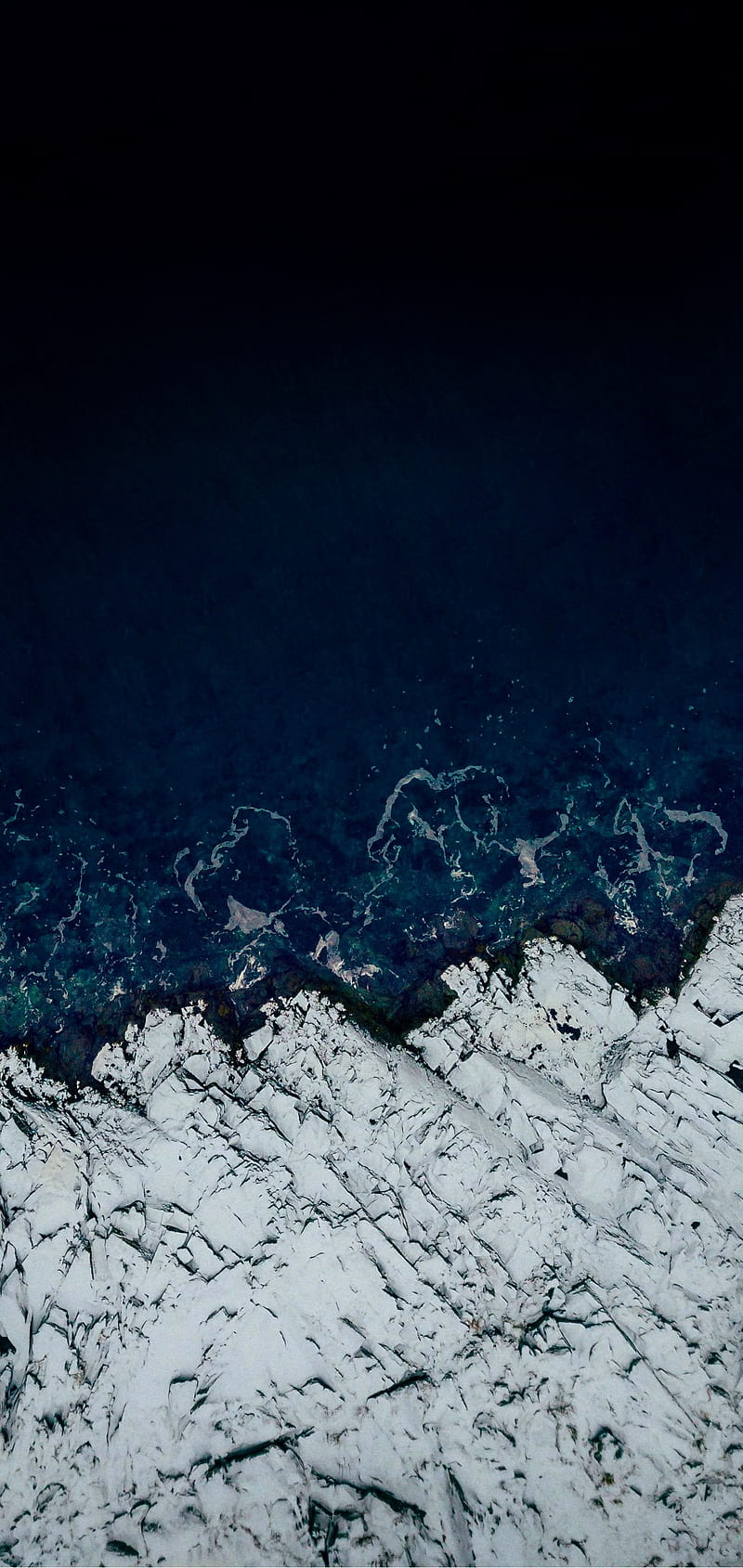 800x1689 Darkest cold water, black, blue, dark, ice, sea, waves, white, HD phone wallpaper