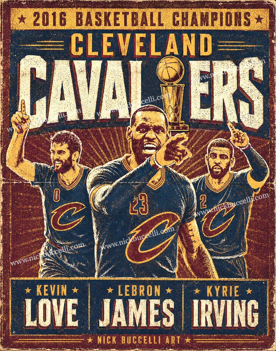 943x1200 New 2016 Cleveland Cavaliers Championship 11x14 print available at: Also shop Larger than Life 8x11 prints featuring LeBron James, Kyrie Irving and Kevin Love #NBA #Cleveland #Cavs #LeBron #art