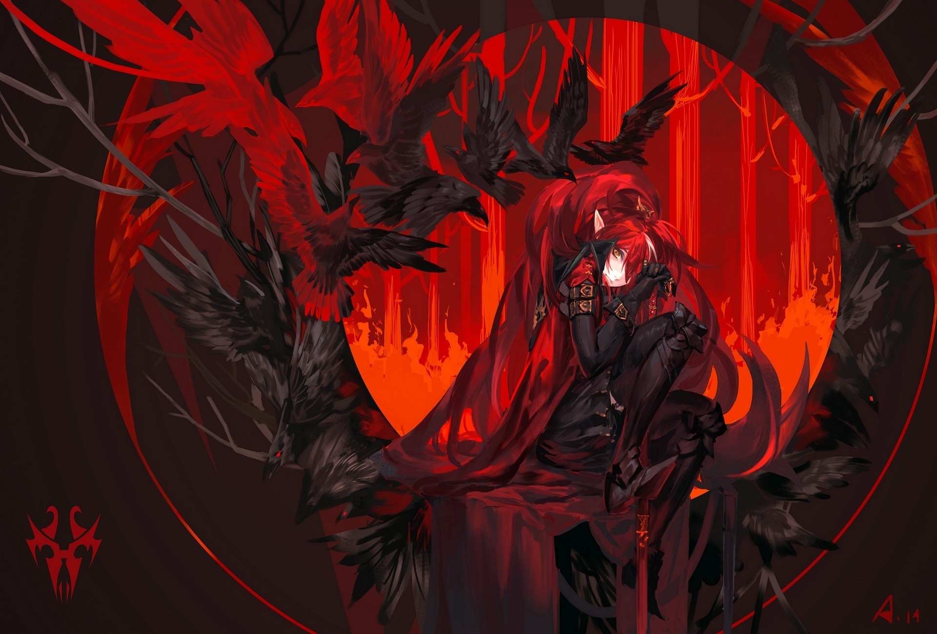 1920x1300 Wallpaper girl, bird, elf, anime, art, pixiv fantasia for mobile and desktop, section аниме, resolution 1920x1300