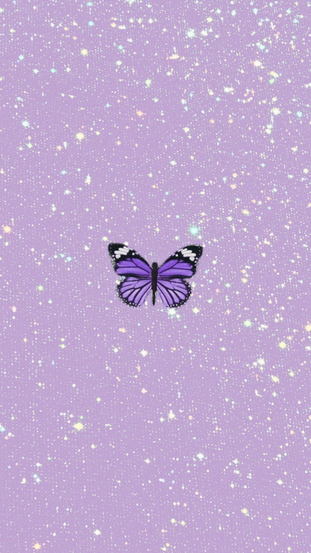 1080x1920 Kawaii Purple Butterfly Sparkling Background Wallpaper