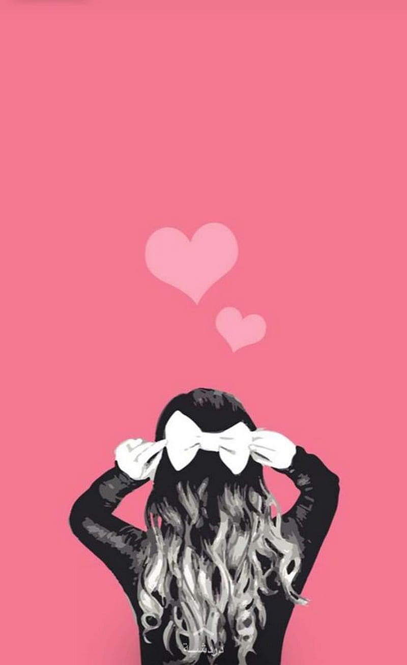 800x1307 Girl, back, black, heart, love, pink, HD phone wallpaper