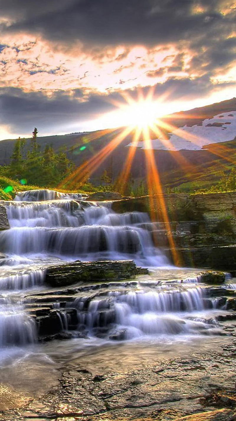 800x1422 Sunlight and waterfall, nature, sun, HD phone wallpaper
