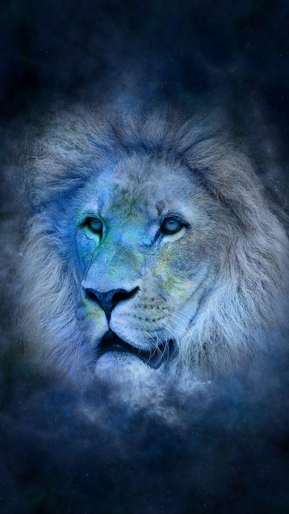 938x1668 Download wallpaper 938x1668 lion, muzzle, mane, space, art iphone