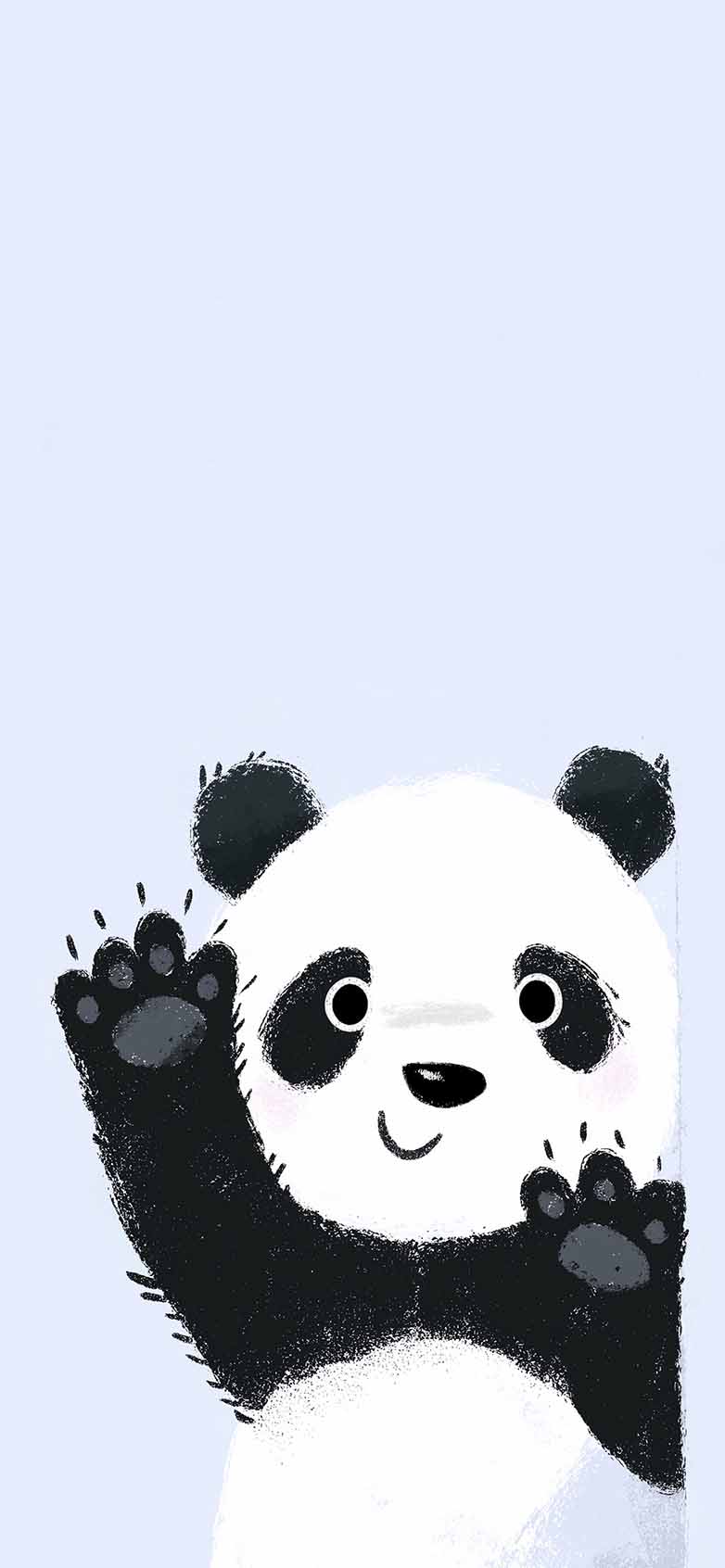 782x1692 Cute Waving Panda Minimal Pastel Wallpaper