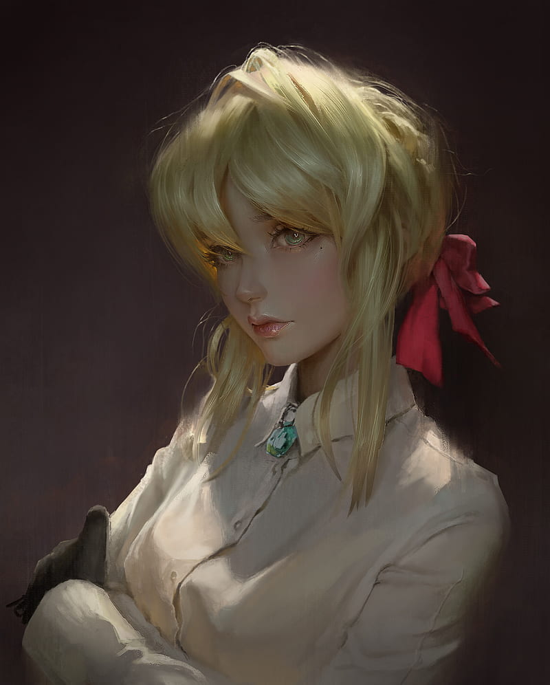 800x996 Fantasy girl, anime, women, blonde, green eyes, Violet Evergarden, HD phone wallpaper