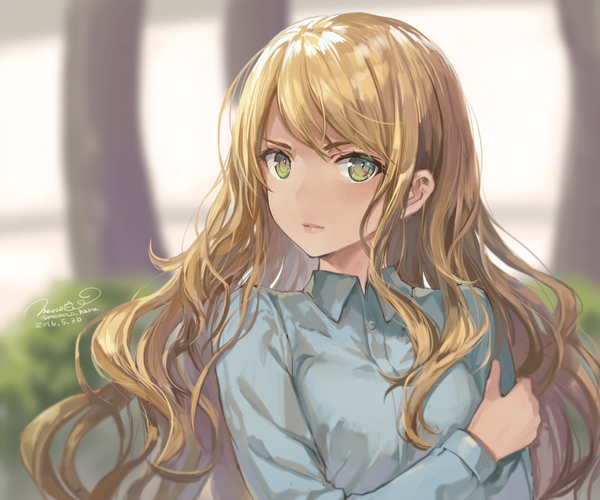 1920x1600 Anime Girl with Green Eyes Wallpaper by モモコx1667