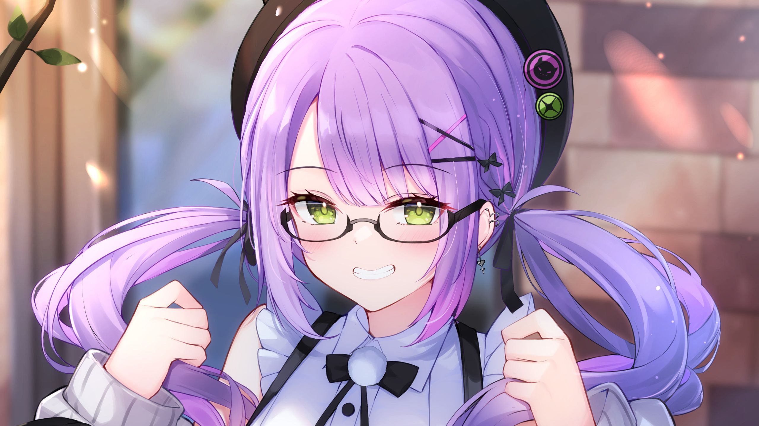 2560x1440 Purple Hair Green Eyes Tokoyami Towa Hololive Anime Girl HD Virtual Youtuber Wallpaper