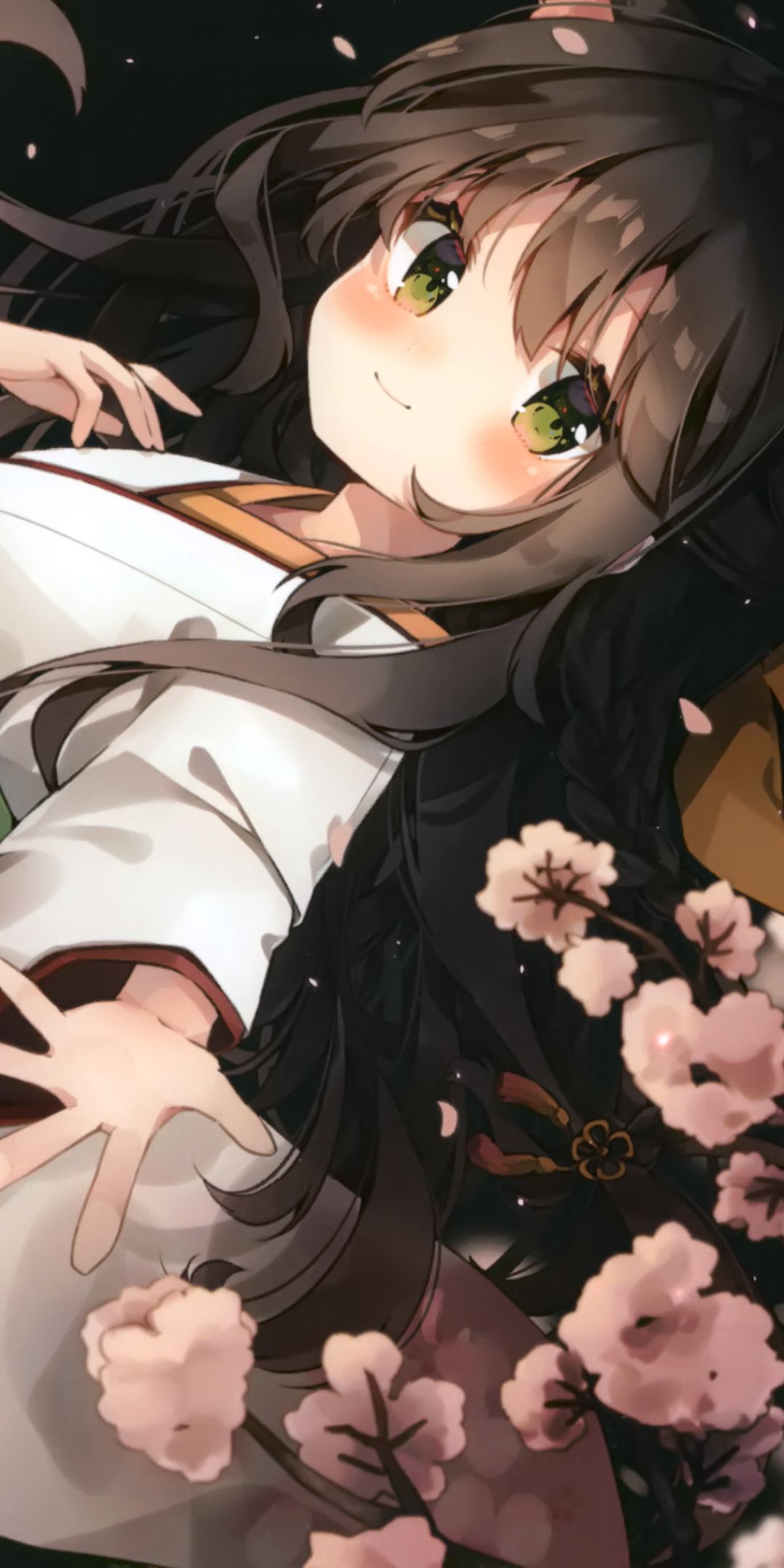 1080x2160 Phone wallpaper: Anime, Girl, Japanese Clothes, Brown Hair, Green Eyes 1428436