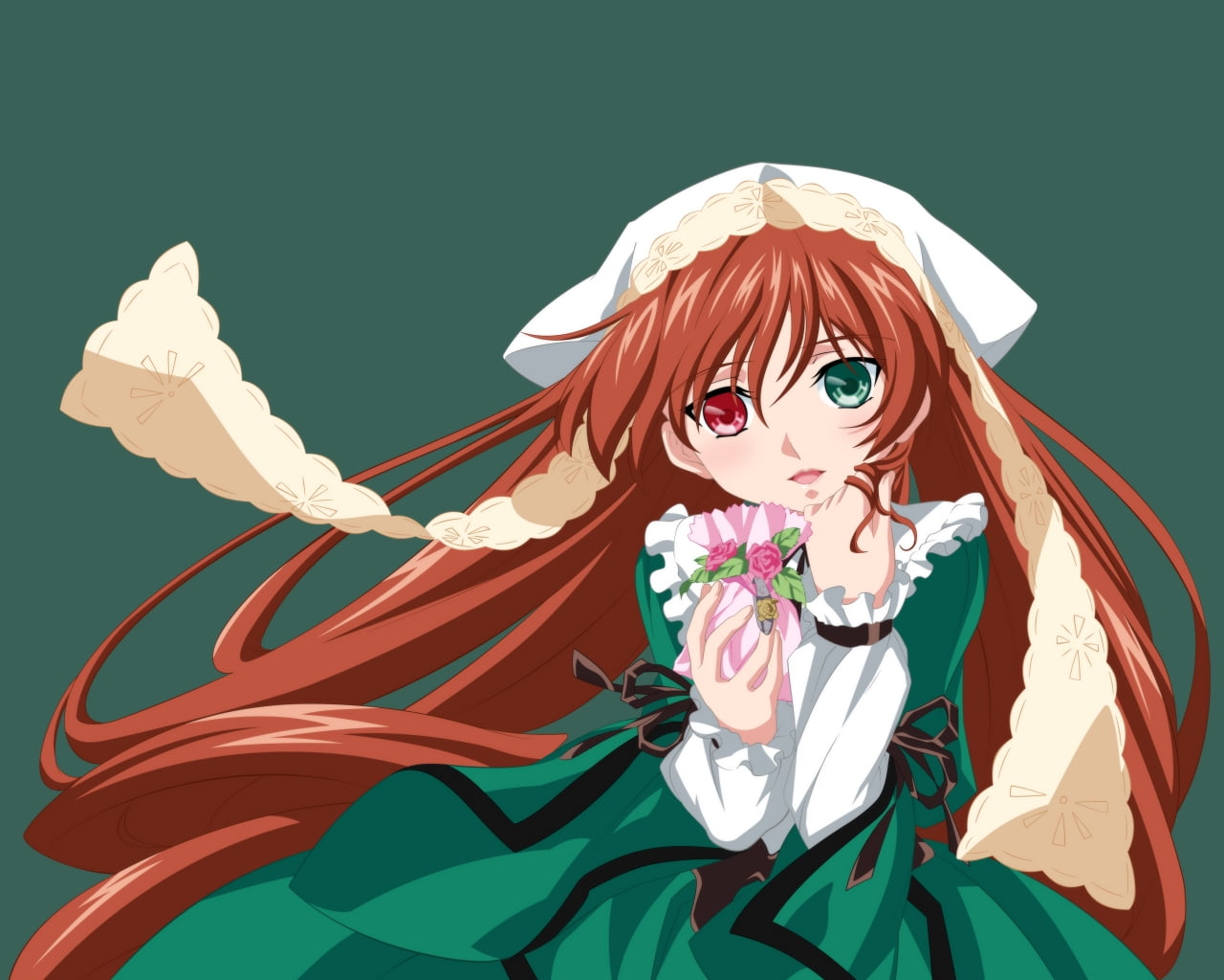 1280x1024 Green and red eyed female anime character HD wallpaper