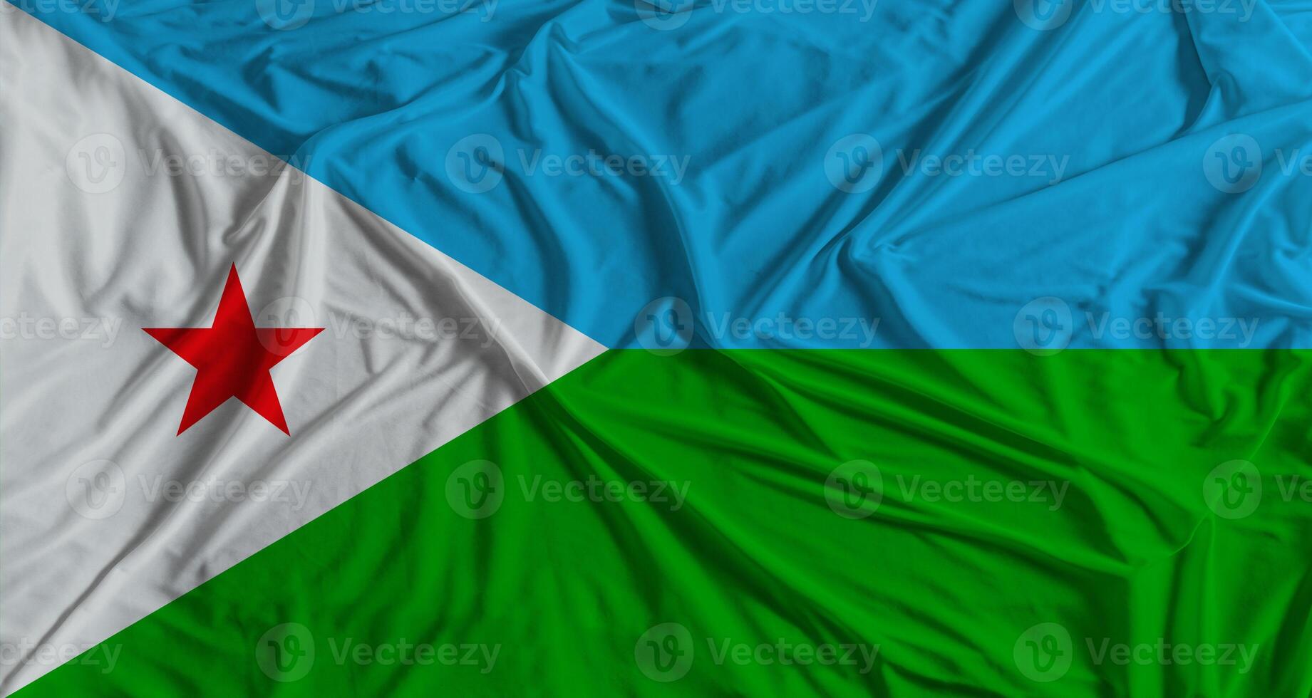 1841x980 Djibouti flag with fabric texture background. National flag of Djibouti with cloth texture