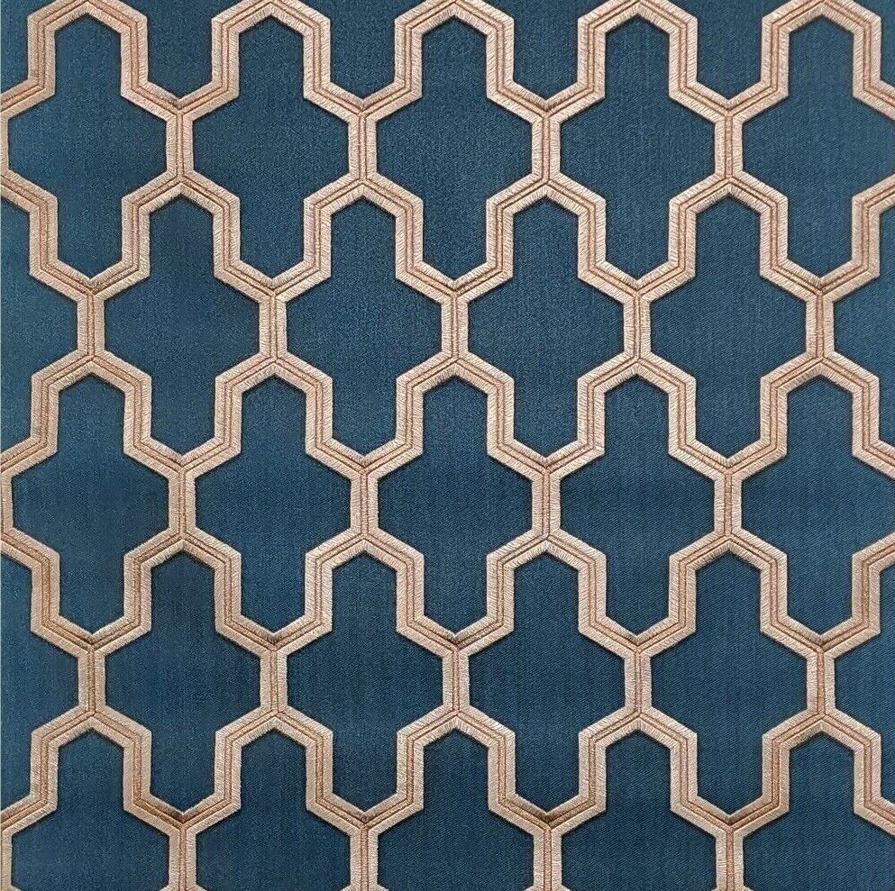 993x989 Navy Blue Gold bronze Metallic faux fabric geo trellis textured modern wallpaper