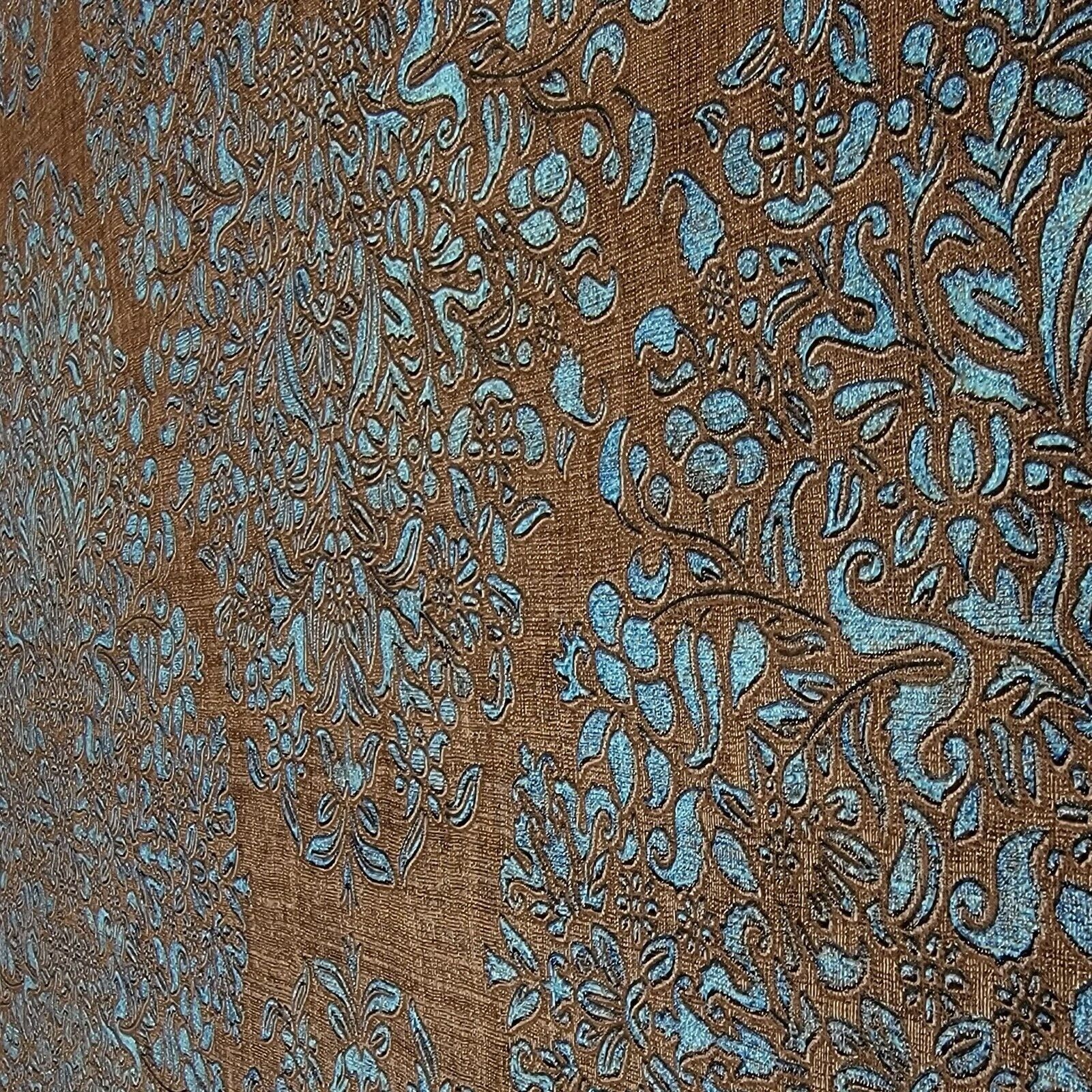 1600x1600 M5664 Wallpaper Blue copper bronze metallic diamond damask faux fabric textured