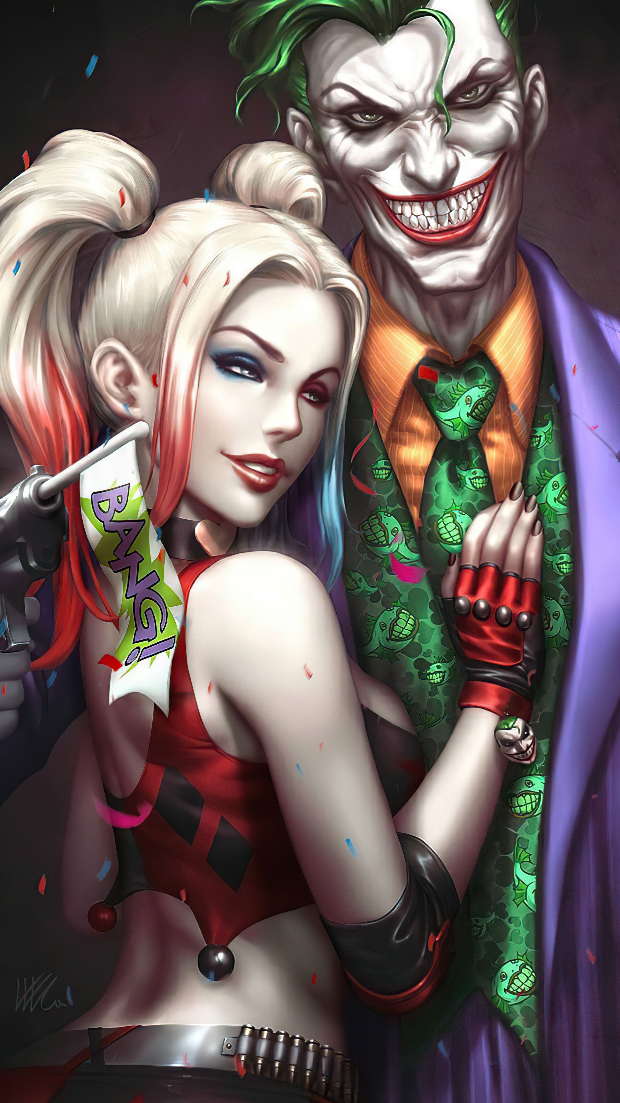 2160x3840 Harley Quinn and Joker Wallpaper