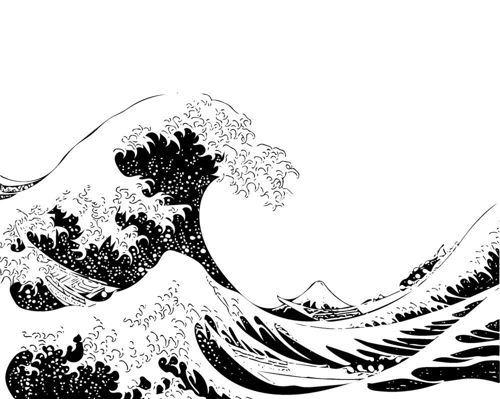 1000x798 The Great Wave Off Kanagawa Black And White Outline Wallpaper