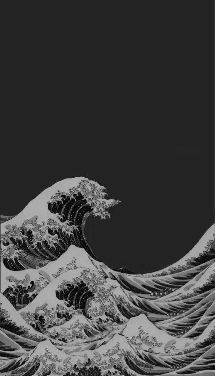 686x1200 The Great Wave in Black and White Wallpaper. Black and white wave illustration, Monochrome ocean art, Nautical themed decor ideas