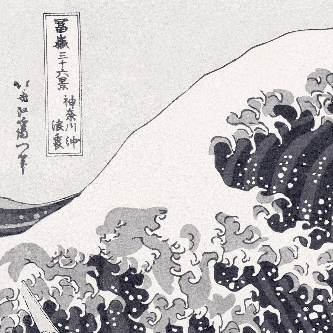 1400x1400 The Great Wave off Kanagawa Black and White Canvas Leather Print