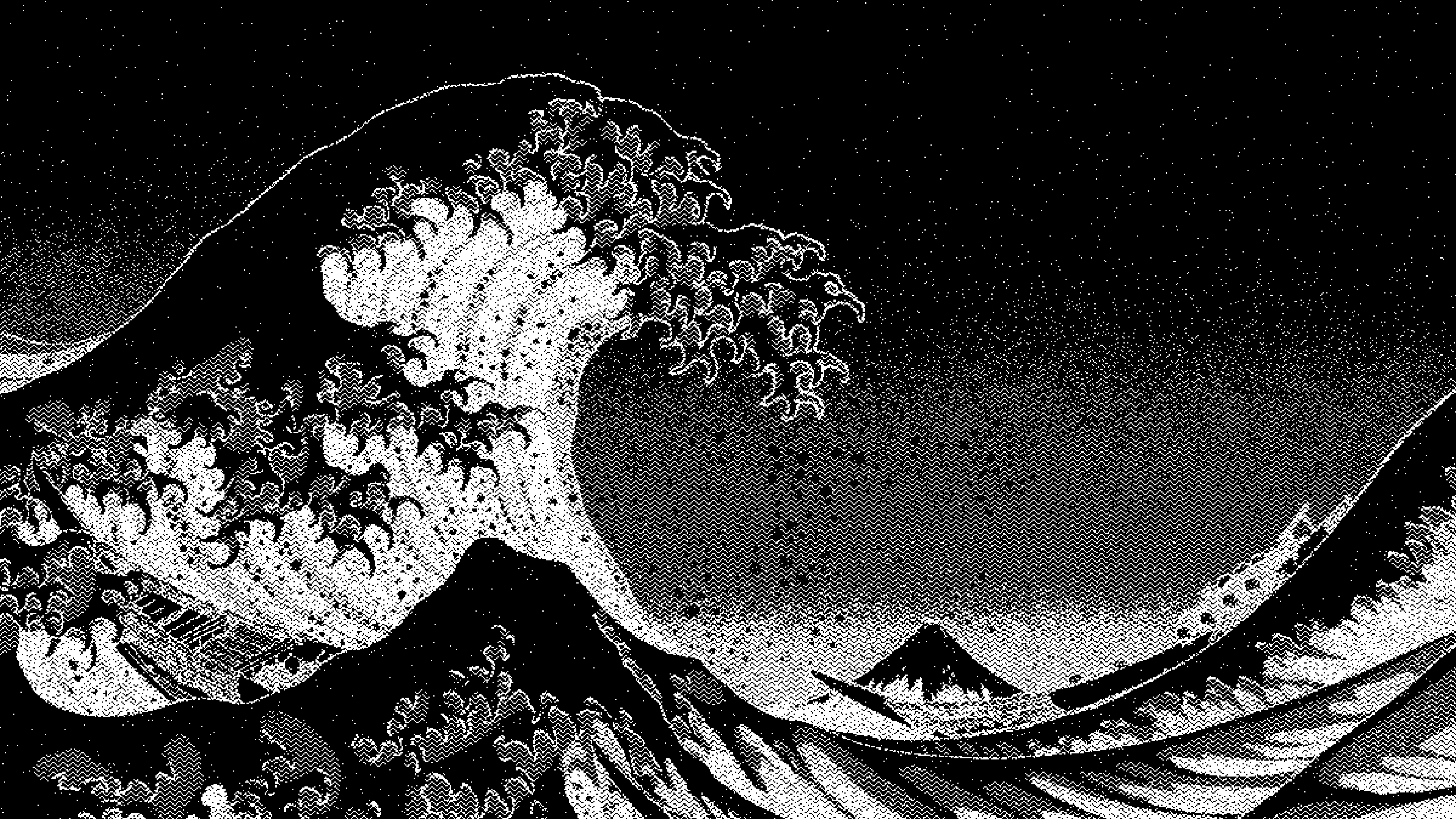 3840x2160 The Great Wave off Kanagawa (Dithered) [3840x2160]