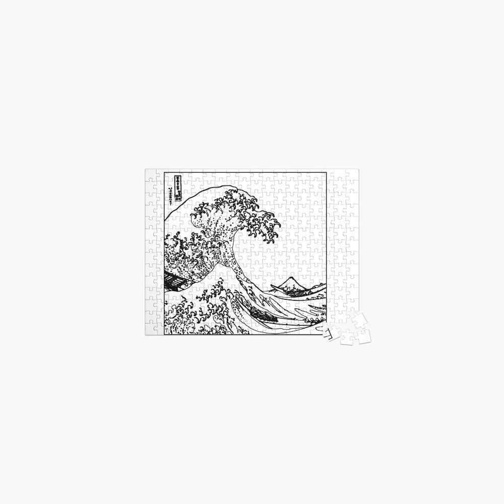 1000x1000 The Great Wave Off Kanagawa Black and White Outline Art Board Print