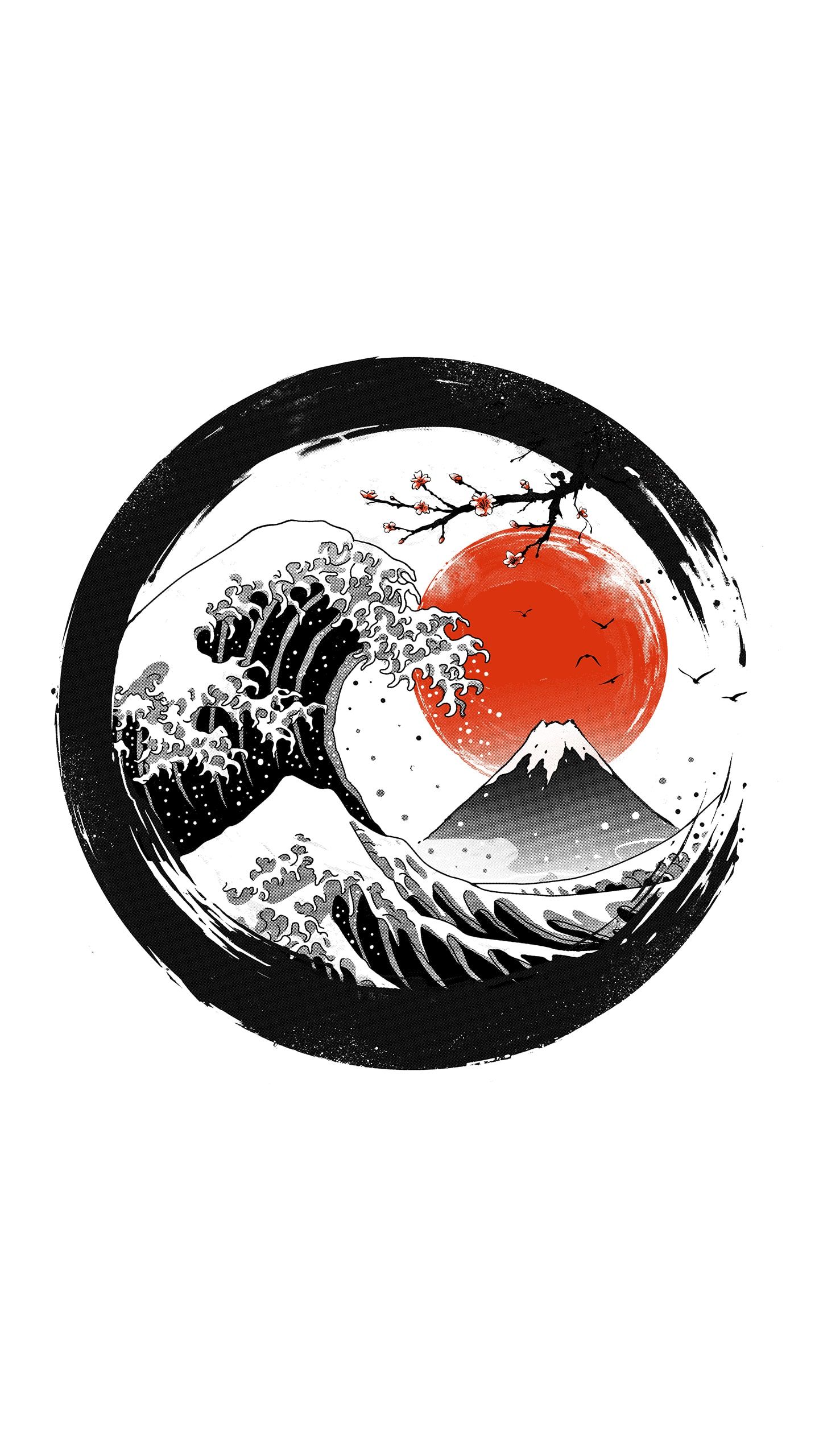 1440x2560 Wallpaper Great Sumi Wave, The Great Wave Off Kanagawa, t Shirt, The Great Sumi Wave, Art, Background Free Image