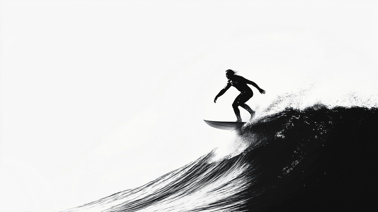 1600x897 Mural Wallpaper surf. Silhouette of a surfer on a big wave