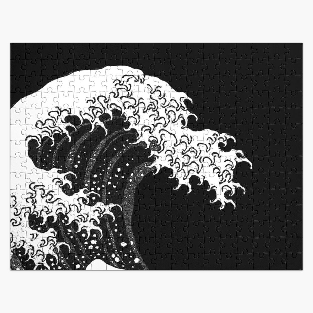 1000x1000 Black and White Great Wave Greeting Card