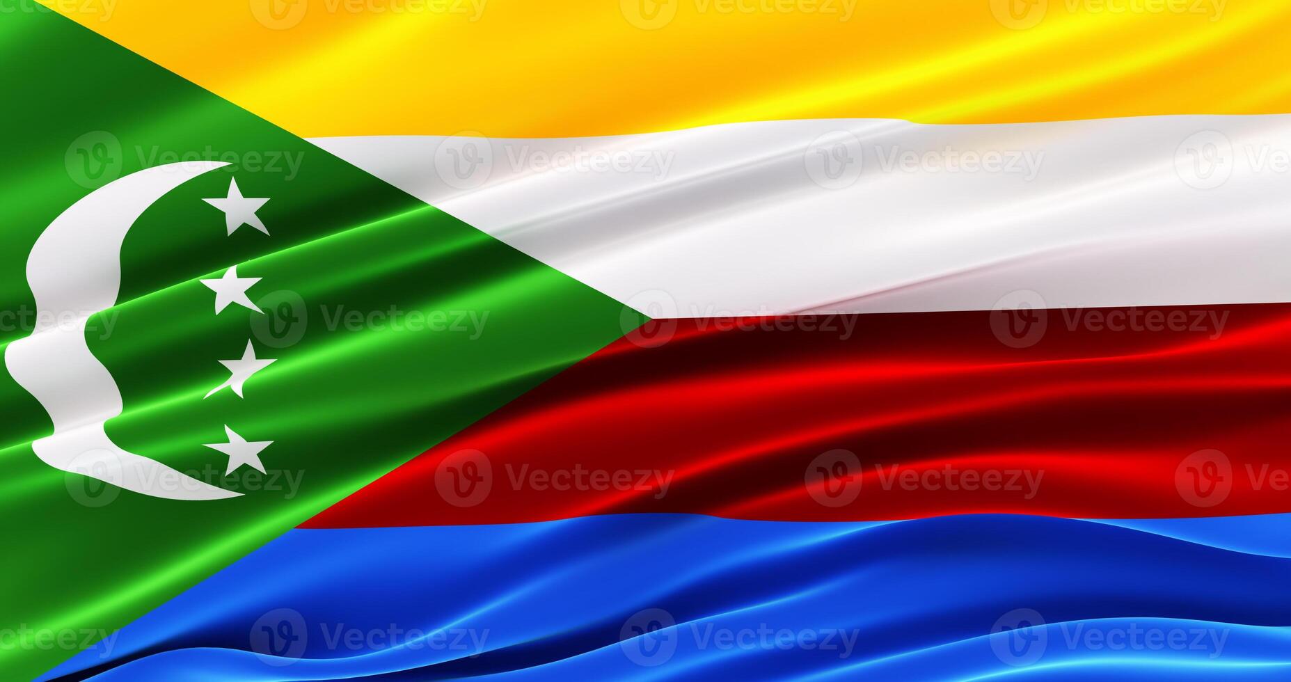 1855x980 3D waving flag of comoros, Official flag of comoro islands. 3D render