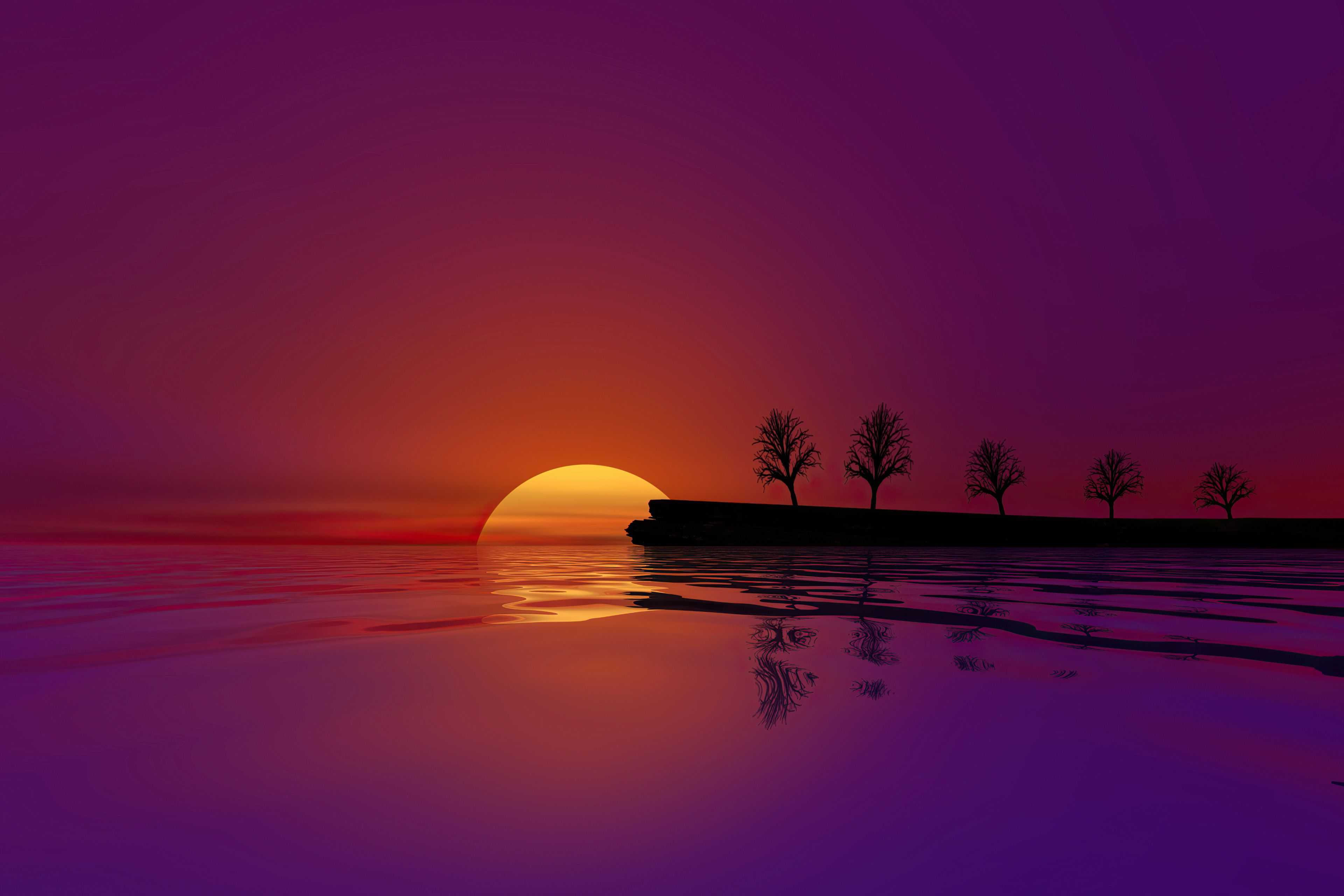 3840x2560 Sun hiding in the water Wallpaper 4K for Desktop
