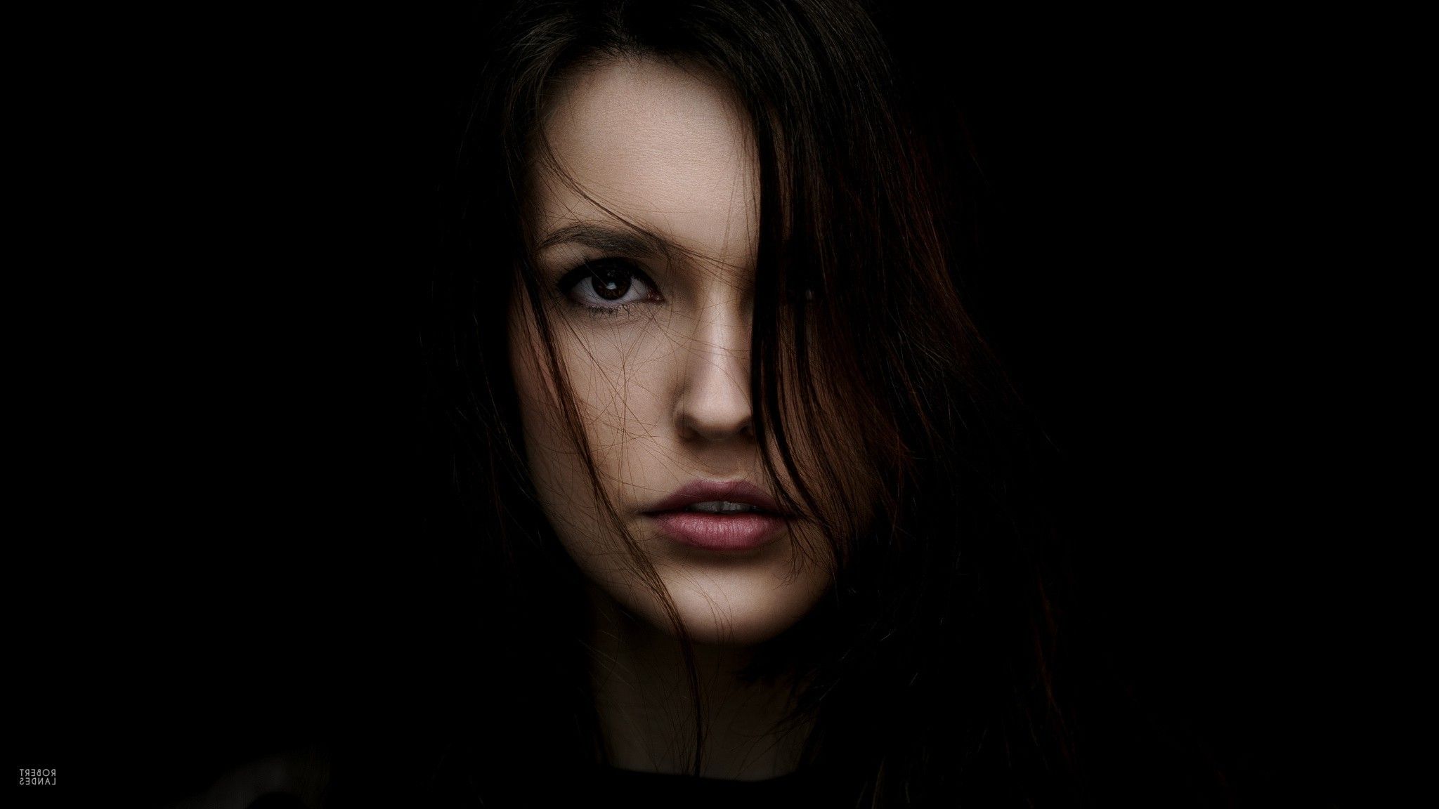 2048x1152 women, Face, Closeup, Black Background Wallpaper HD / Desktop and Mobile Background