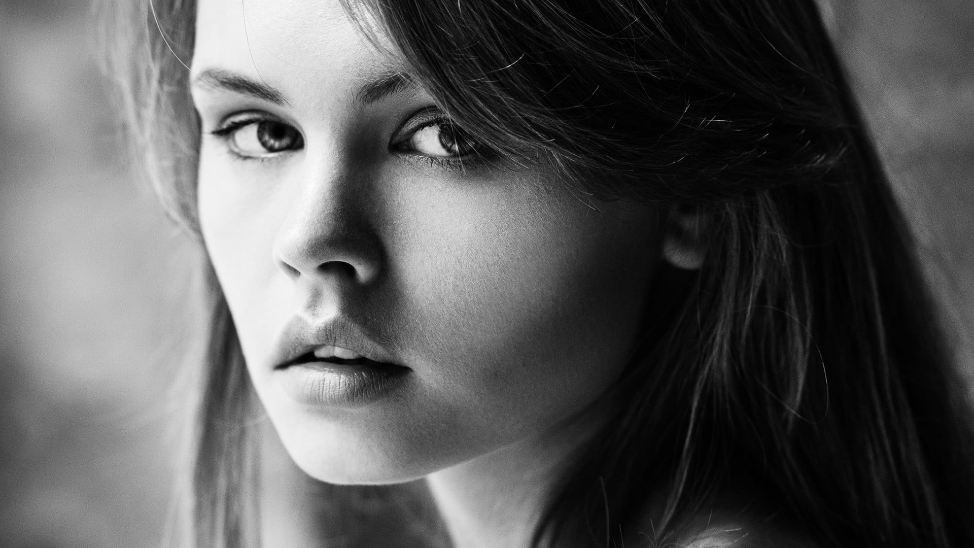 1920x1080 Grayscale photo of woman face HD wallpaper