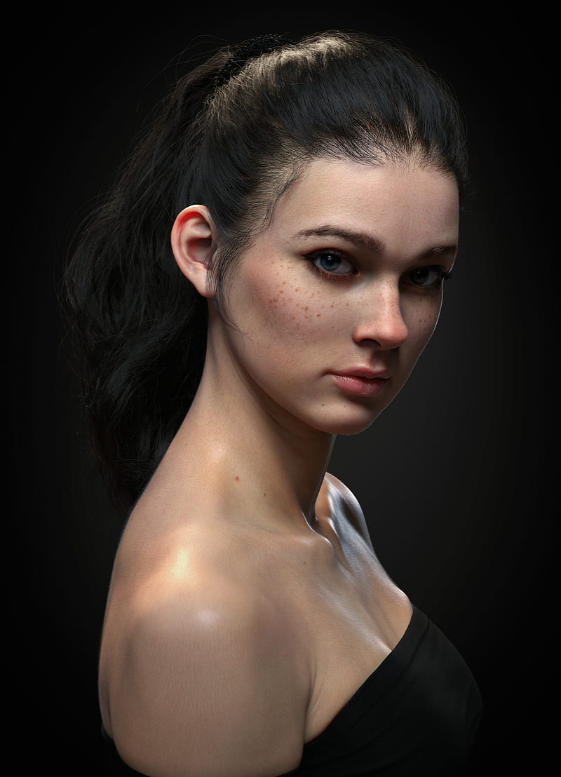 800x1108 Face, portrait, render, CGI, women, digital art, freckles, 3D, HD phone wallpaper