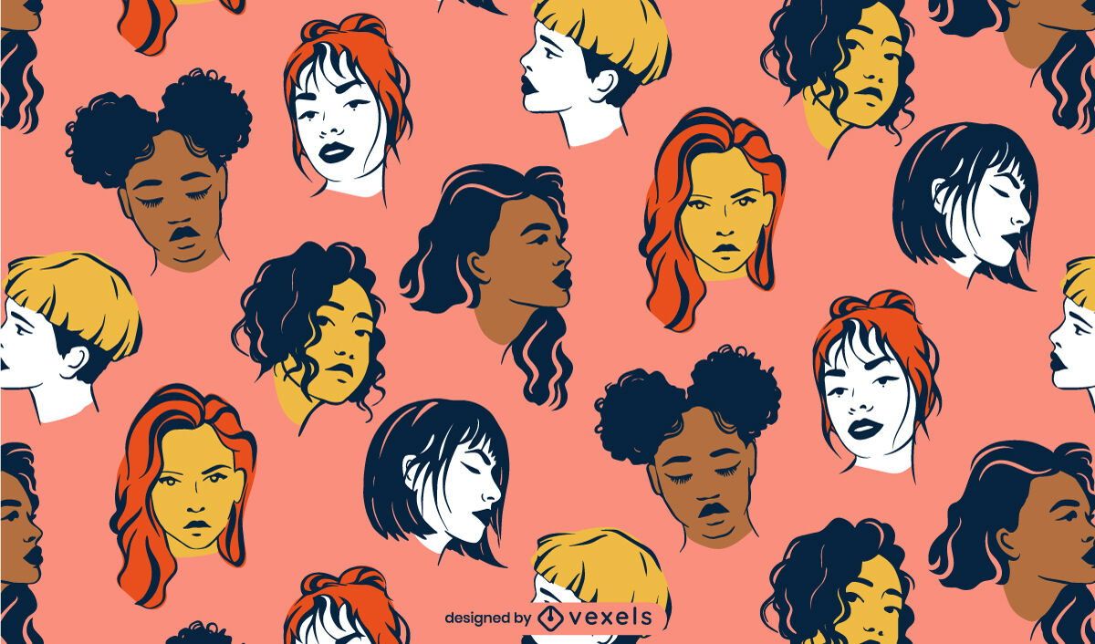 1200x706 Diverse Women's Faces Pattern Design Vector Download