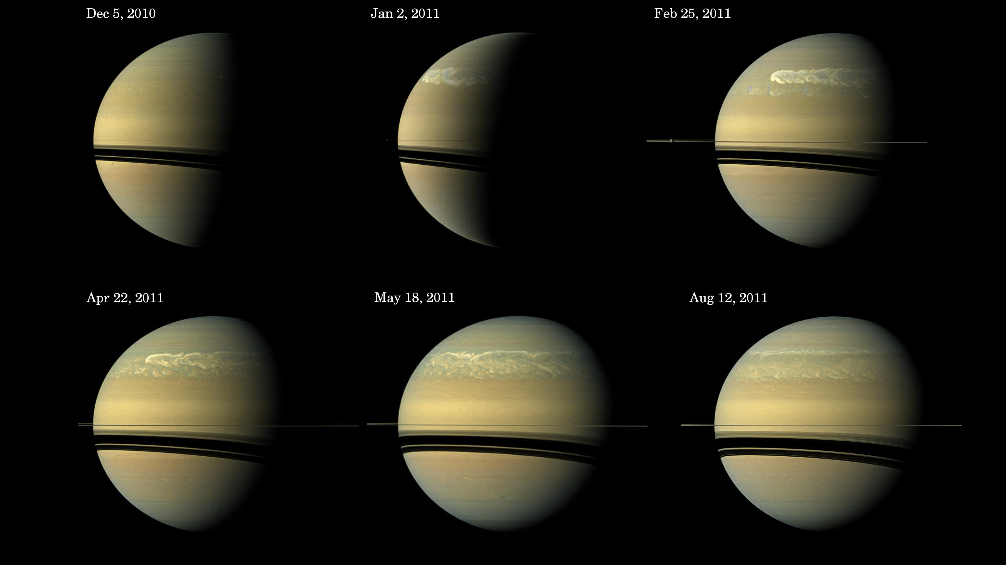 4104x2304 NASA SVS. Six Storm Views on Saturn