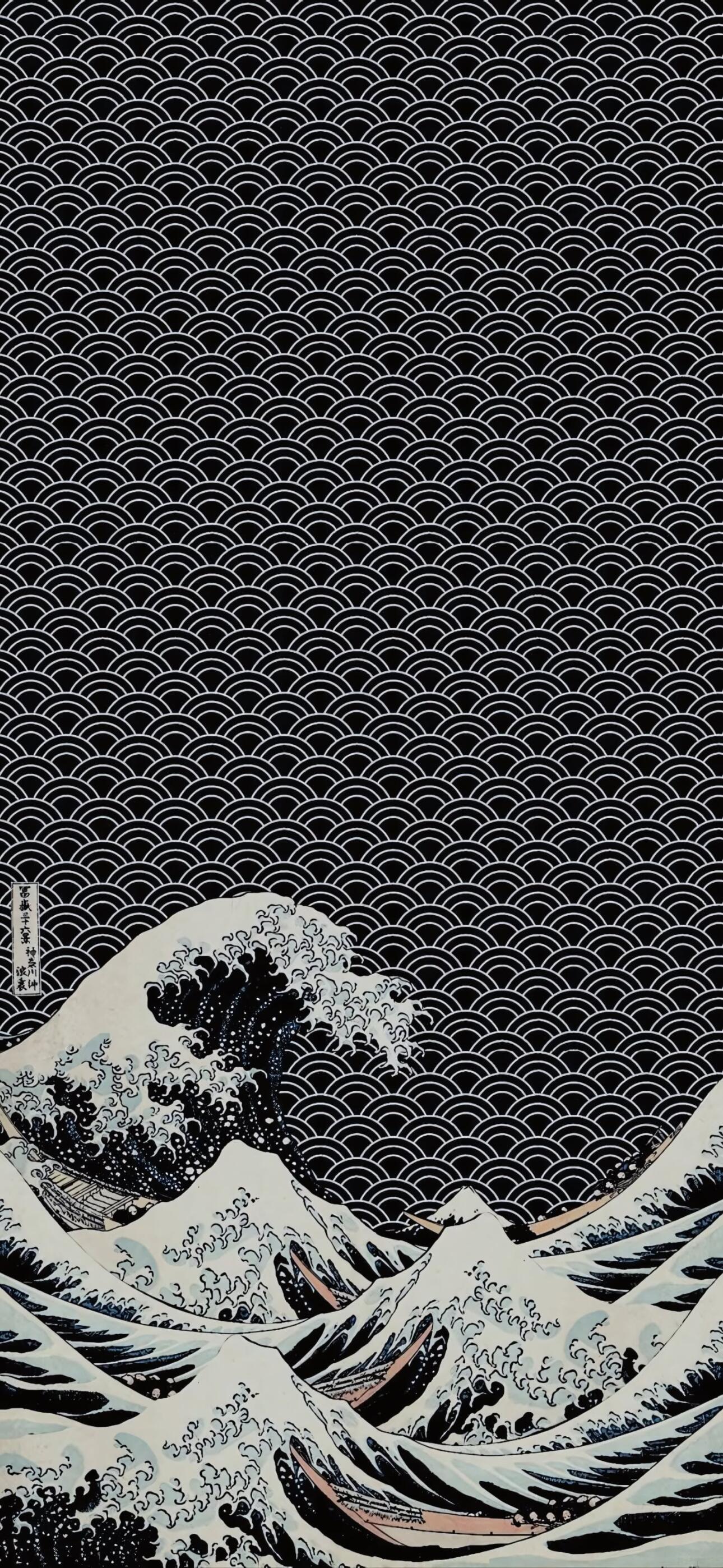 1290x2796 Stylized Great Wave Wallpaper